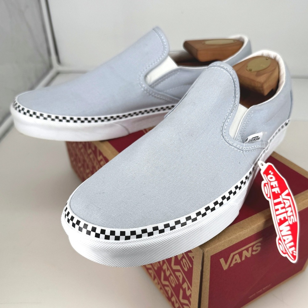 New Vans Classic Slip-On Men 9.5 Gray Checkerboard Foxing Skate Shoes Street NIB